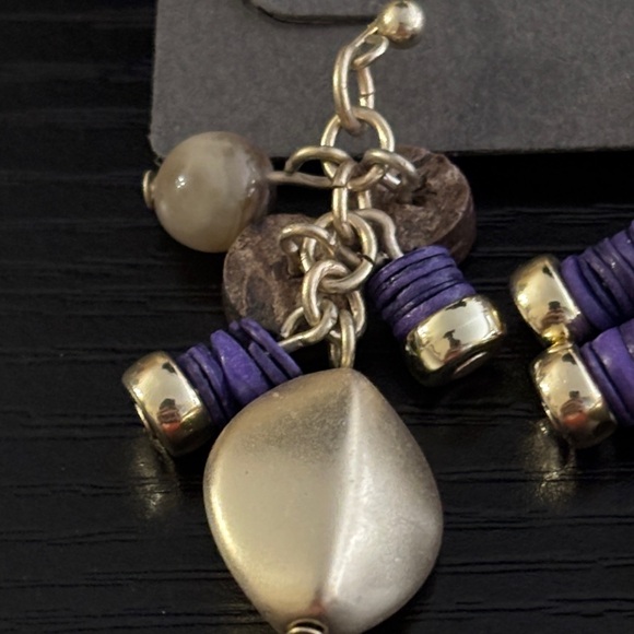 Chico's Gold and Purple Beaded Earrings NWT - Picture 2 of 3